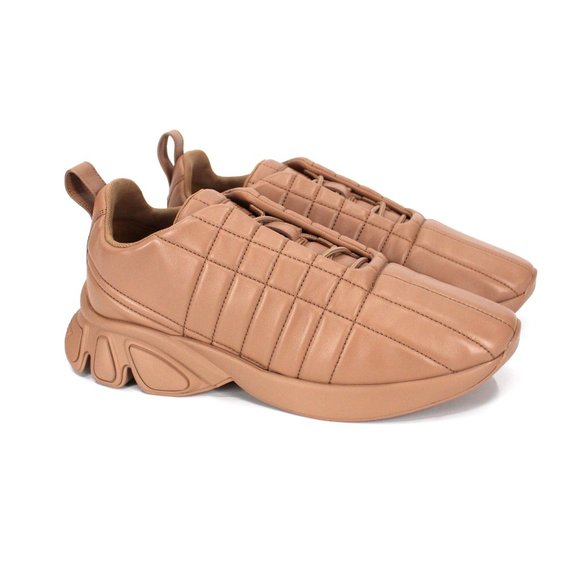 Burberry Quilted Dark Biscuit Leather Classic Trainer Sneakers 43 NEW Check Shoe - Picture 1 of 8